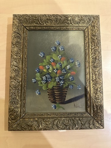 Ancien tableau fleurs - fleurs, huile